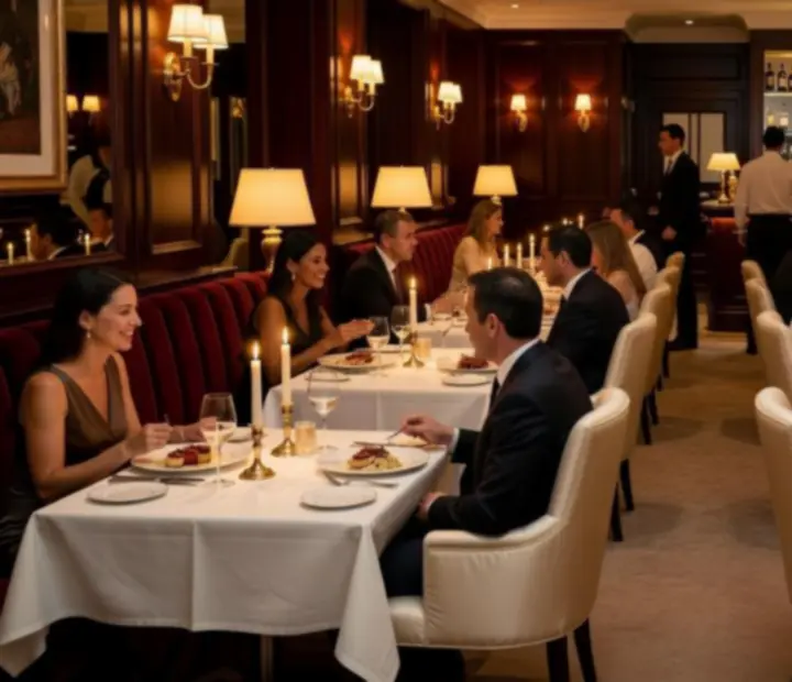 Ambiente elegante de restaurante fino com luz suave