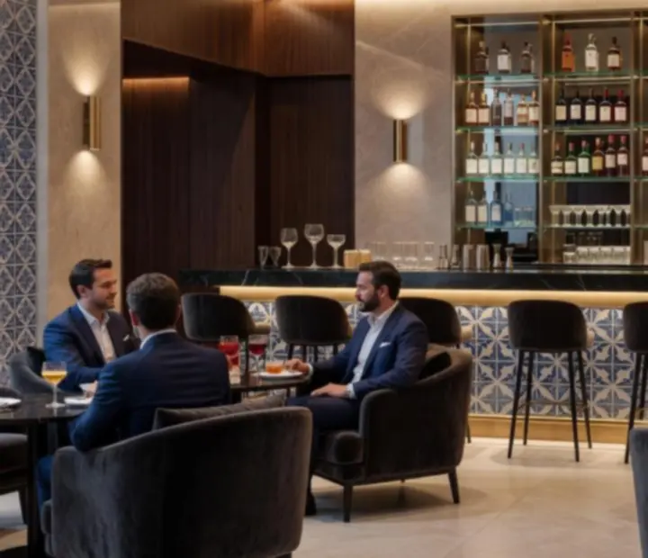 Bar de restaurante de luxo com iluminação acolhedora e ambiente requintado