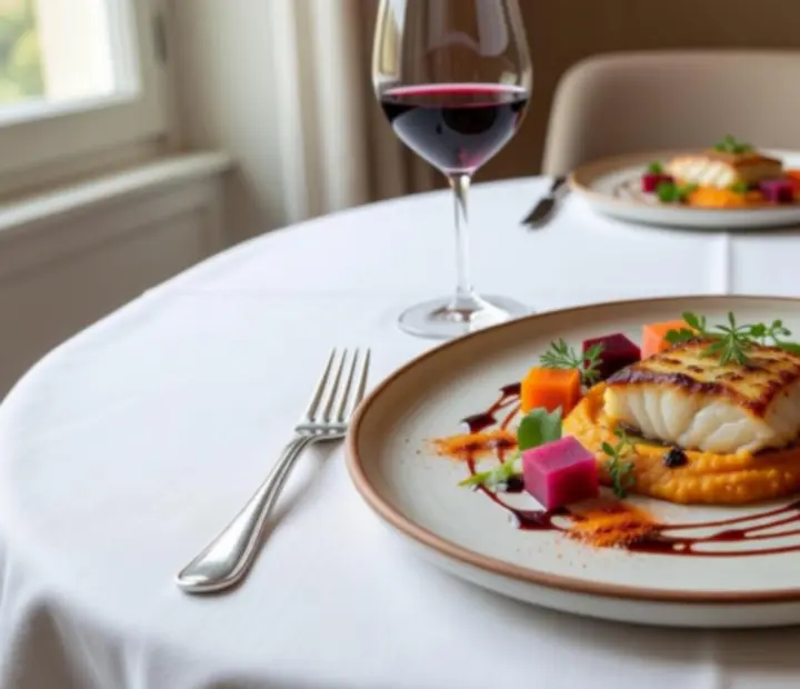 Prato de assinatura do chef com apresentação artística